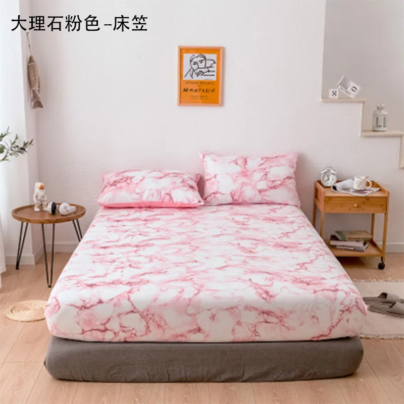 Marble Pattern Mattress Protector Cover Polyester Mattress Protective Case Anti-Slip Dust Bed Protect Cover Printed Pillowcase - Цвет: Pink