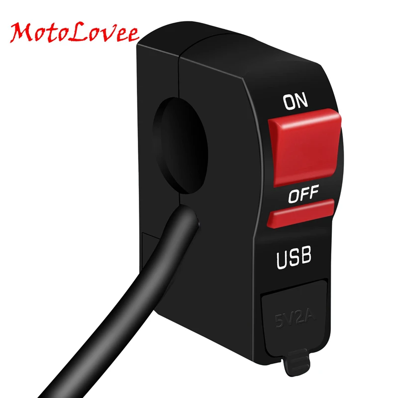 

MotoLovee 22mm Universal Motorcycle Handlebar Start Flameout Switch ON OFF Button With USB Charger For Yamaha 4 Wire Connector