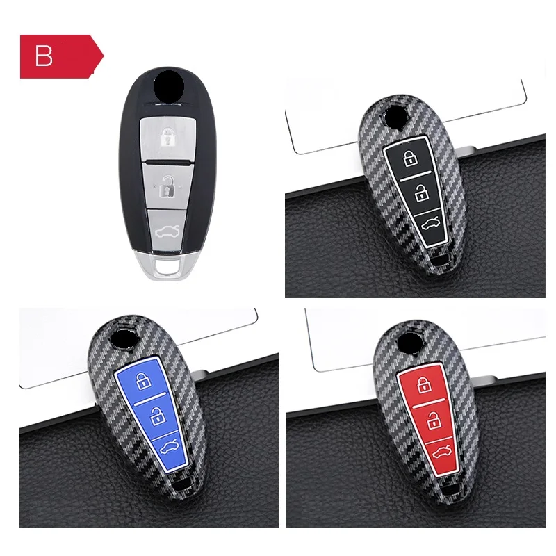 Carbon Fiber ABS Car Remote Key Case Cover For Suzuki Vitara Swift Ignis Kizashi SX4 Baleno Ertiga Samurai S-Cross Accessories key case key case cover car key shell anti lost keychain car key chain
