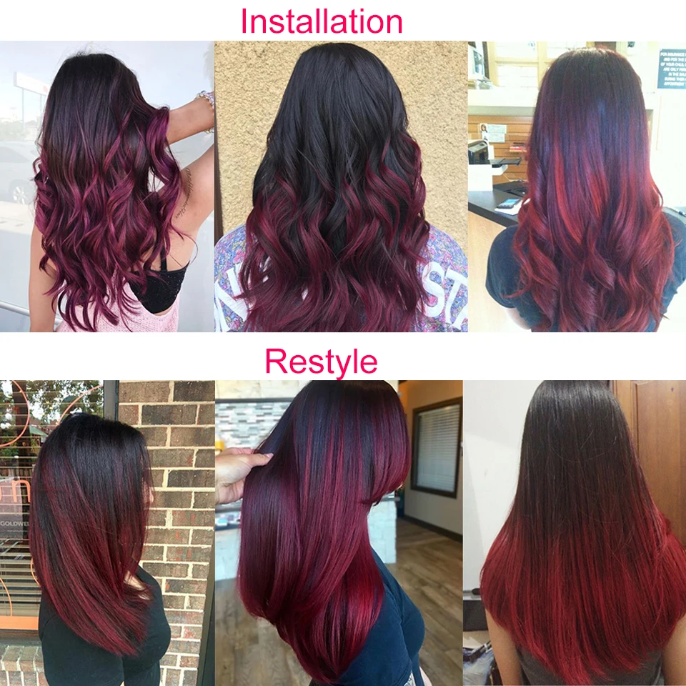 Peruvian Body Wave Hair Weave Bundles 1B99J Human Hair Bundles 4 PieceLot Two Tone Bungundy Human Hair Extentions (3)