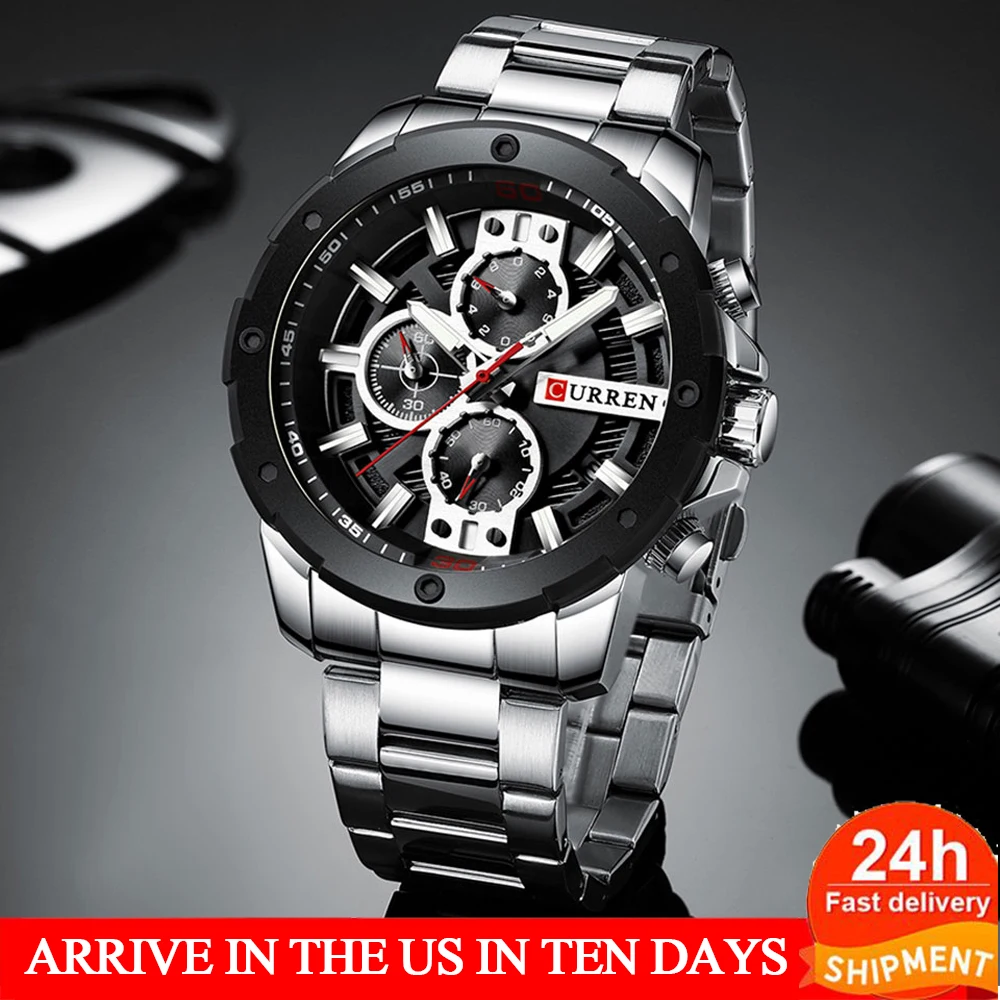 Sport Watch Men Luxury Quartz Wristwatch Stainless Steel Band Chronograph CURREN Clock Male Waterproof Relogio Masculino | Наручные часы