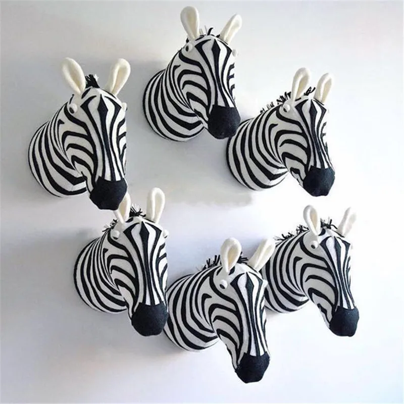Giraffe Elephant Zebra 3D Animal Heads Wall Mount Hanging Stuff Plush Felt Artwork Kindergarten Kids Room Decor Dolls Photo Props (4)