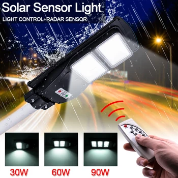 

Solar Powered Street Light, 60W 120-LED Solar Sensor Light with Light Control and Radar Built-In Sensor for Street Area Lighting