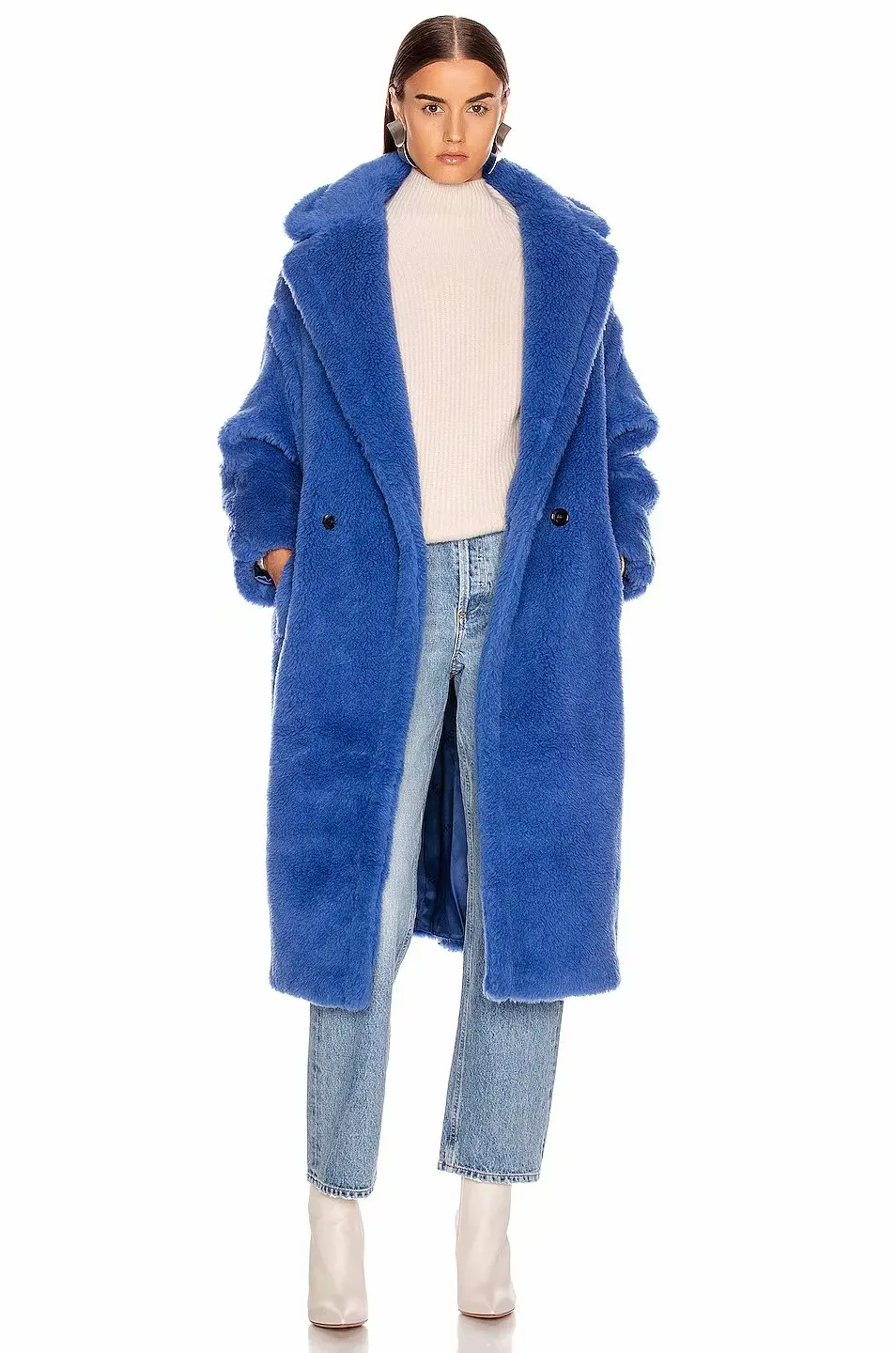 Длинное пальто из овечьей шерсти, Рождественский женский свитер,, Осень-зима, искусственный мех, однотонное пальто размера плюс, женская теплая куртка, верхняя одежда - Цвет: Синий