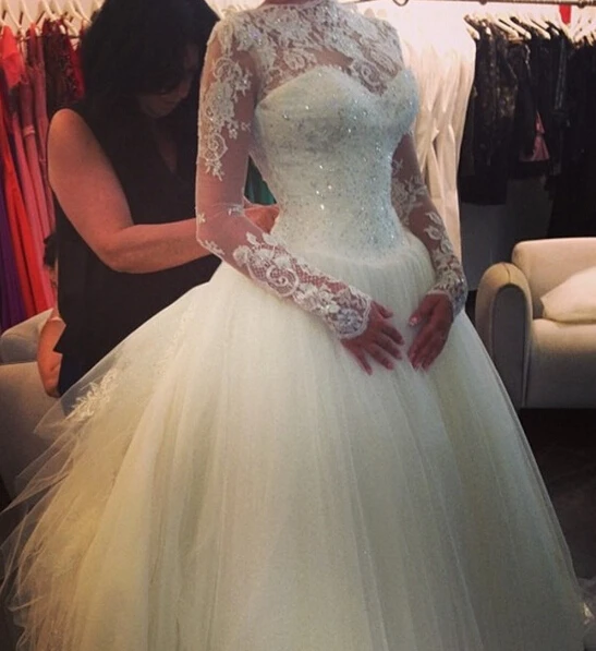 

Vestido de noiva 2018 Tube top Luxury robe de mariee Long sleeves Lace bridal gown Robe De Mariage mother of the bride dresses