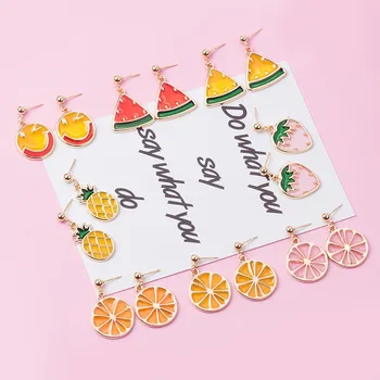 

Cute Korean Style Fruit Pendant Earring For Women Girls Sweet wind Watermelon Lemon Charms Stud Ear Jewelry Birthday Gifts