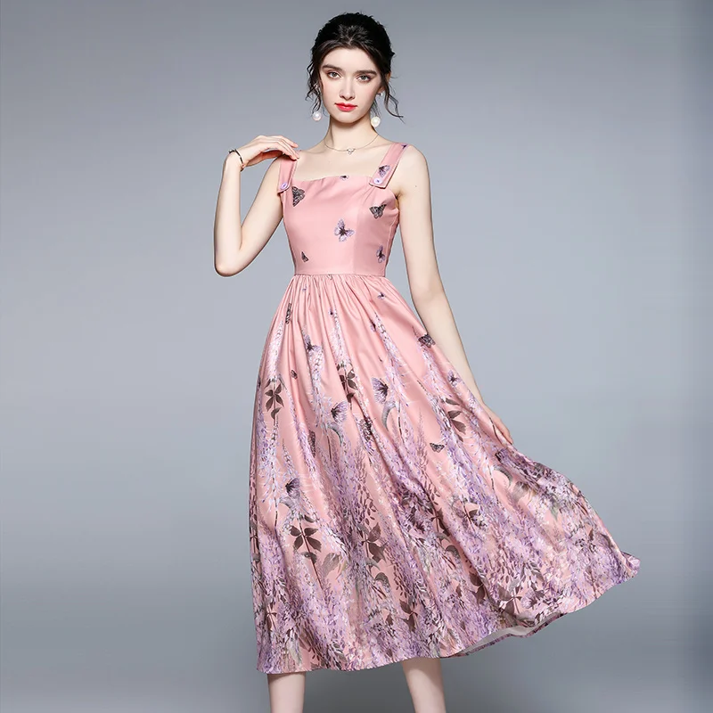 

Women Summer Designer Elegant Floral Printting Sexy Slim Wedding Cocktail Party Robe Female Vintage Sleeveless Dress Vestidos