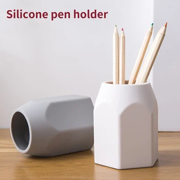 

Portable Desktop Organizer Silicone Pencil Holder Students Pen Cup Makeup Brush Geometric Hexagonal School Study Room Gift