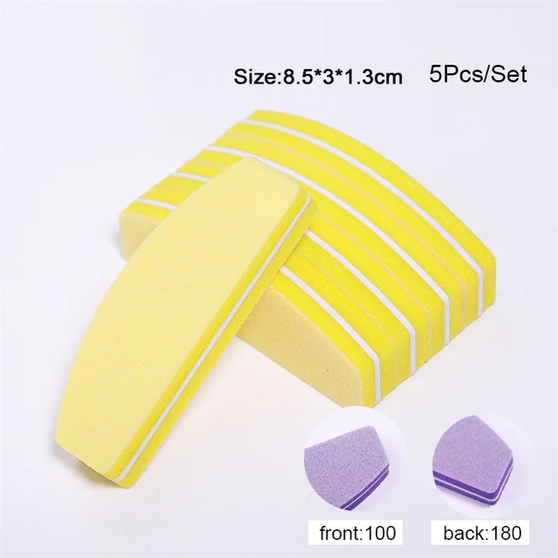 5pcs-yellow Розовая белая шлифовальная губка для ногтей, набор напильников, шлифовальная полировка, пилочка для ногтей, Маникюрный Инструмент для дизайна ногтей, 5 шт./комплект - Цвет: 5pcs-yellow