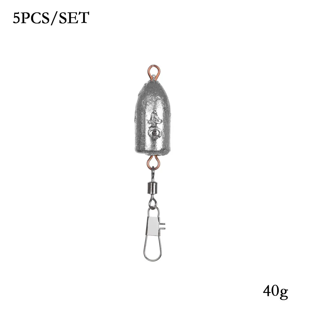 40g 5 шт. прочный пуля Shaped весов Quick Release двойной кольцевой шарнир грузило для рыбной ловли морское рыболовное грузило снасти для рыбалки 20/25/30/40g - Цвет: 40g