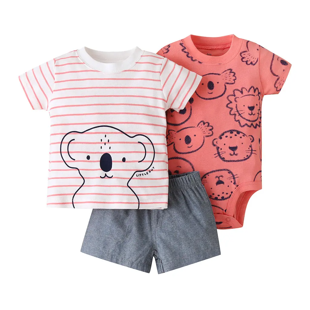 baby's complete set of clothing summer outfit for baby boy short sleeve T shirt tops+bodysuit+shorts newborn baby girl clothes set new born clothing suit 2021 baby's complete set of clothing Baby Clothing Set