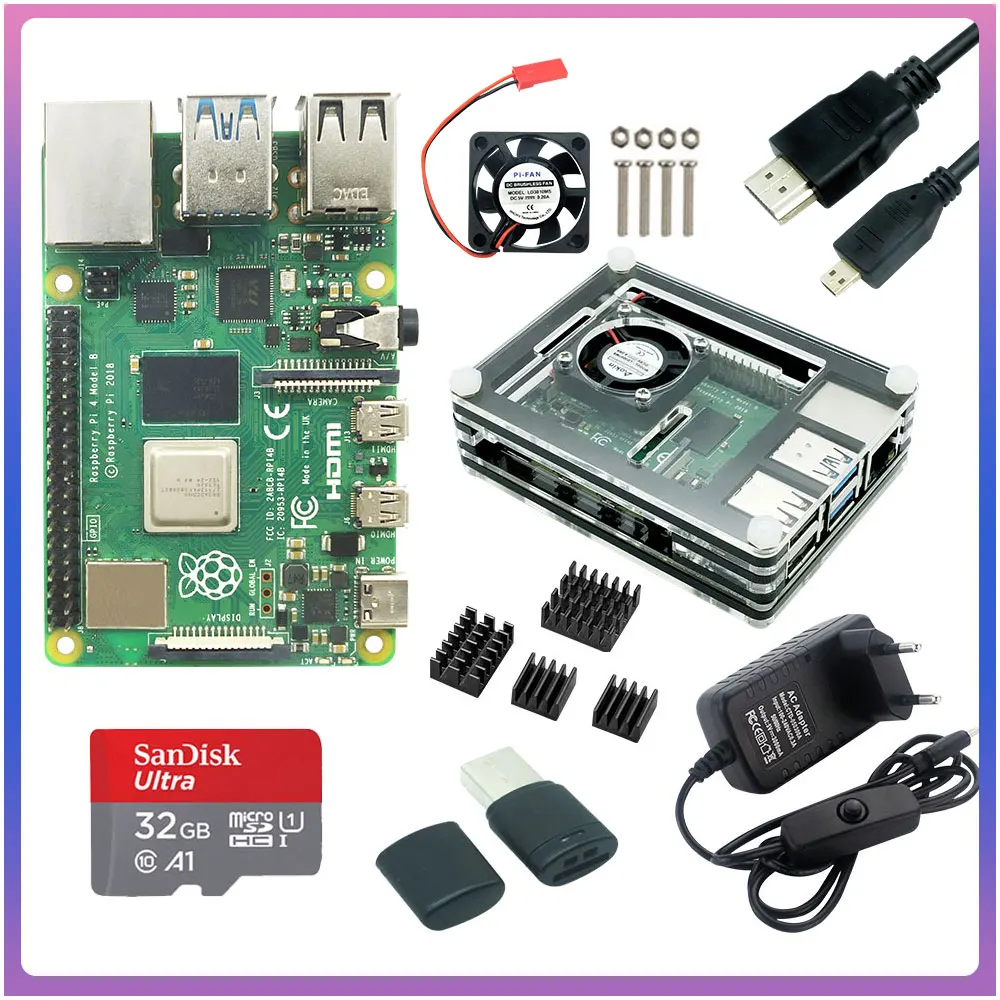 GeeekPi Raspberry Pi 4 Boîtier, Raspberry Pi Boîtier avec Ventilateur,  Alimentation 5V 3A USB-C, Dissipateurs 4 Pièces pour Raspberry Pi 4 Modèle  B