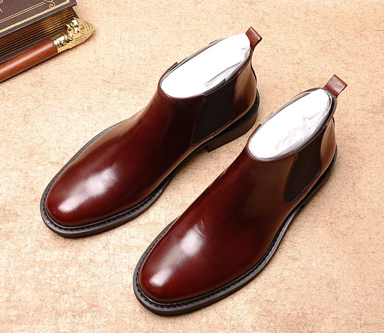 

Fashion Brown Mens Boots Genuine Leather High Quality Cow Leather Dress Boots Designer Handmade Black Ankle Boots