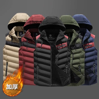 

2018 New winter Sleeveless Jacket for Men Plus velvet thickening Fashion Hooded Male Winter Vest Mens Work Warm Waistcoat