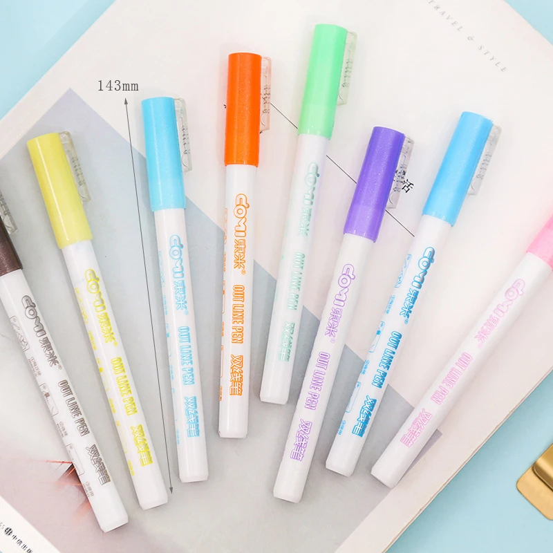 8Pcs/Set Double Liner Outline Pen Writing Drawing Pens Stationery PAK55