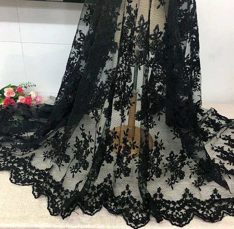 GLace 3M/lot new style black white mesh embroiery flower patchwork lace fabric textile for girl dress home decoration TX1240 | Дом и сад