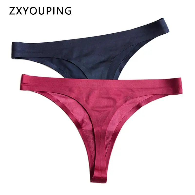 

Solid Color Thong Women Sexy Panties Seamless Female Underwear M-3XL Big Size Lingerie Low Rise Ice Silk Panty Viscose G-String