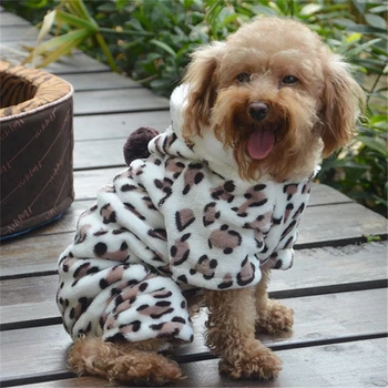 

Pet Dog Puppy Cat Clothes Fleece Leopard Print Costume Coat Jumpsuit Hoodie Outerwear For Small Dogs Supplies