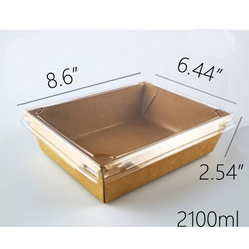 2100ml 12sets ZEQIU одноразовая посуда из крафт-бумаги Бумага Ланч-бокс с прозрачной крышкой суши салат, торт контейнер(Размер: 750 мл/1000 мл/1600/2100 мл - Цвет: 2100ml 12sets