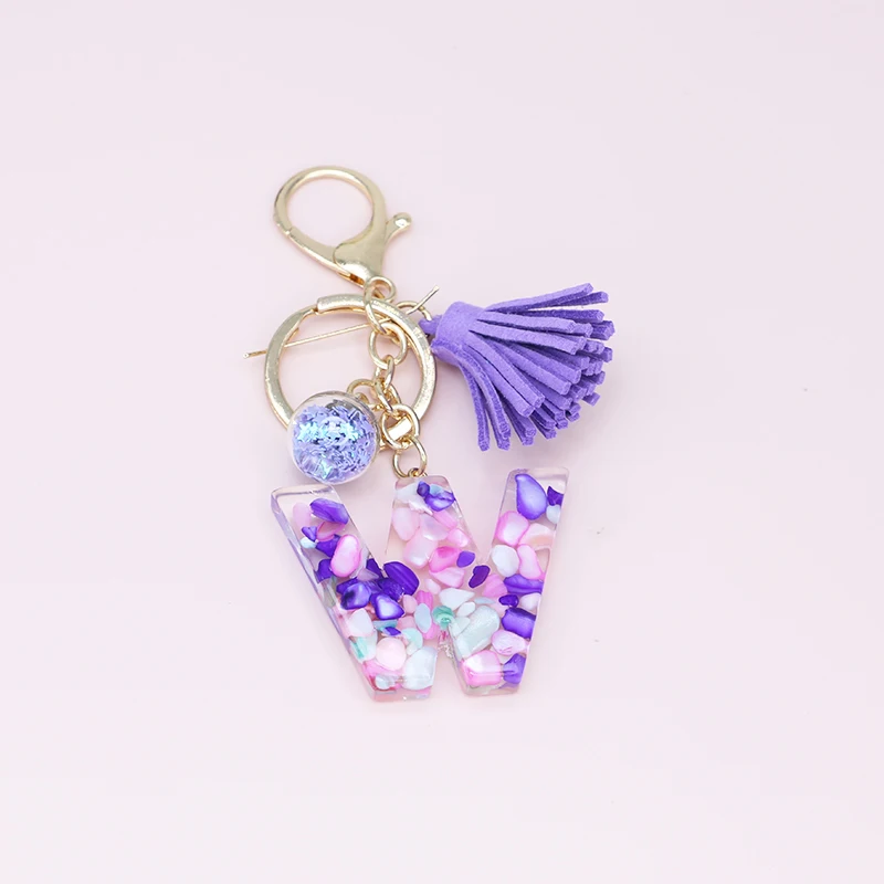 Cute Creative Letter Alphabet Crystal Arylic Liquid Keychain Women Key Chains Ring Car Bag Tassels Pendent Charm Gift Accessory