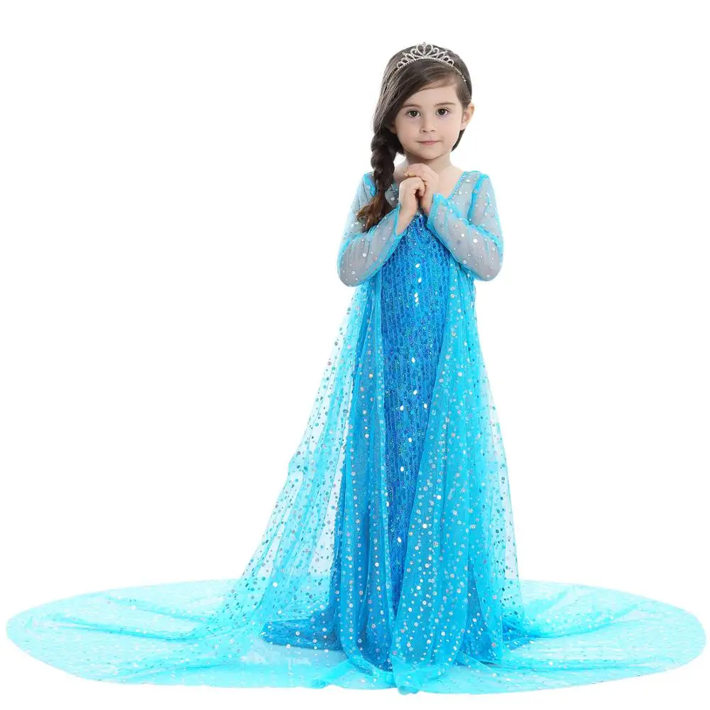 

2019 Elsa Dresses For Girls Princess Anna Elsa Costumes Party Cosplay Elza Vestidos Hair Accessory Set Children Girls Clothing