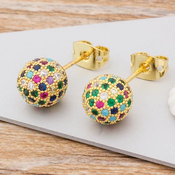 New Arrival Ball Shape Earrings Colorful Shinning Crystal Rainbow Copper Zircon Stud Earrings for Women Party Wedding Jewelry