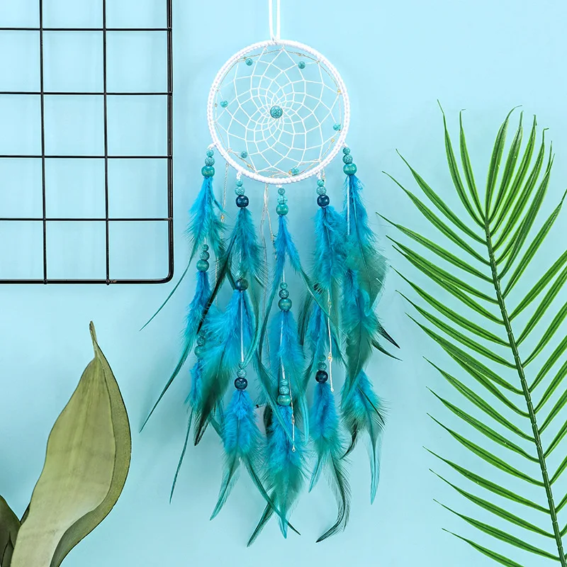 

Room Decoration Dream Catcher Blue Feather Beads Handmade Hanging Wall Nursery Kids Girl Room Decor Bed Nortic Attrape Reve Gift