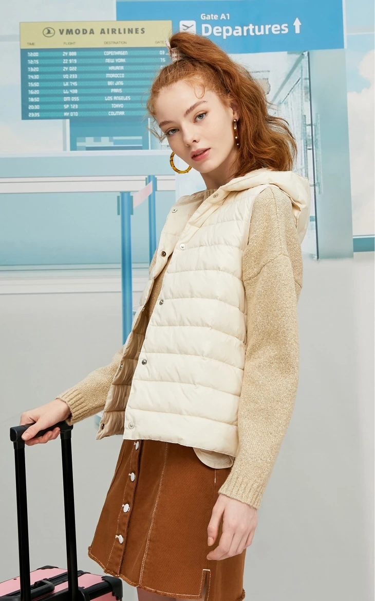 Vero Moda женский Двухсекционный клетчатый пуховый жилет с капюшоном шерстяное пальто | 319409509