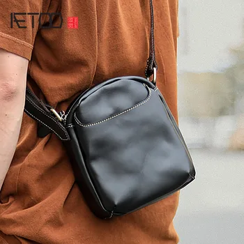 

AETOO Men's stiletto bag, men's leather mini one-shoulder bag, casual leather bag, sports mobile phone bag