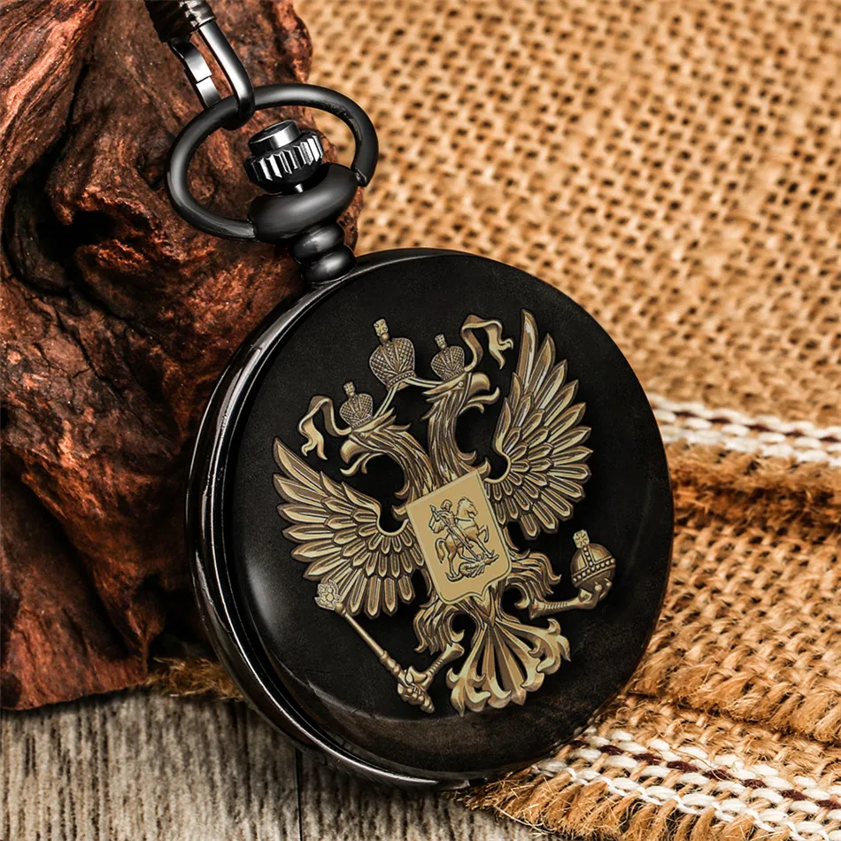 Pocket-Watch Antique Clock Eagles Fob-Chain Pendant Gifts Retro Women Black Gold Smooth