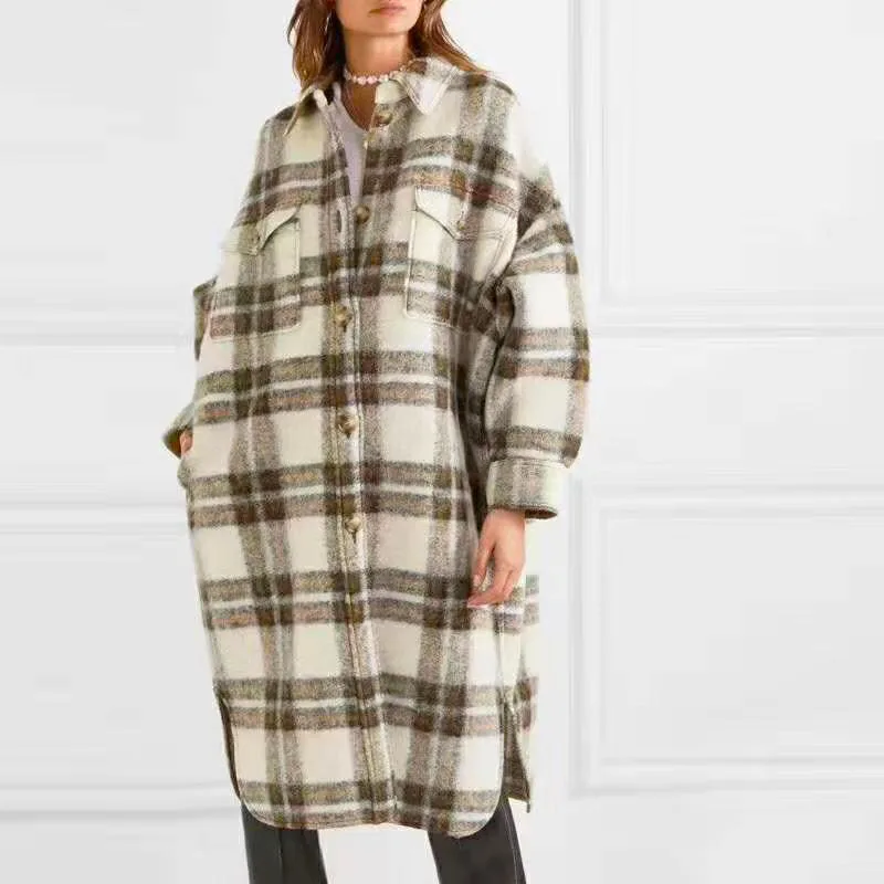 CAMIA, Женское шерстяное длинное пальто, негабаритное, с карманами-клапаном, Gaston, одеяло, Тренч, с широким воротником, клетчатое, габрионовое, одеяло, пальто Iisabel
