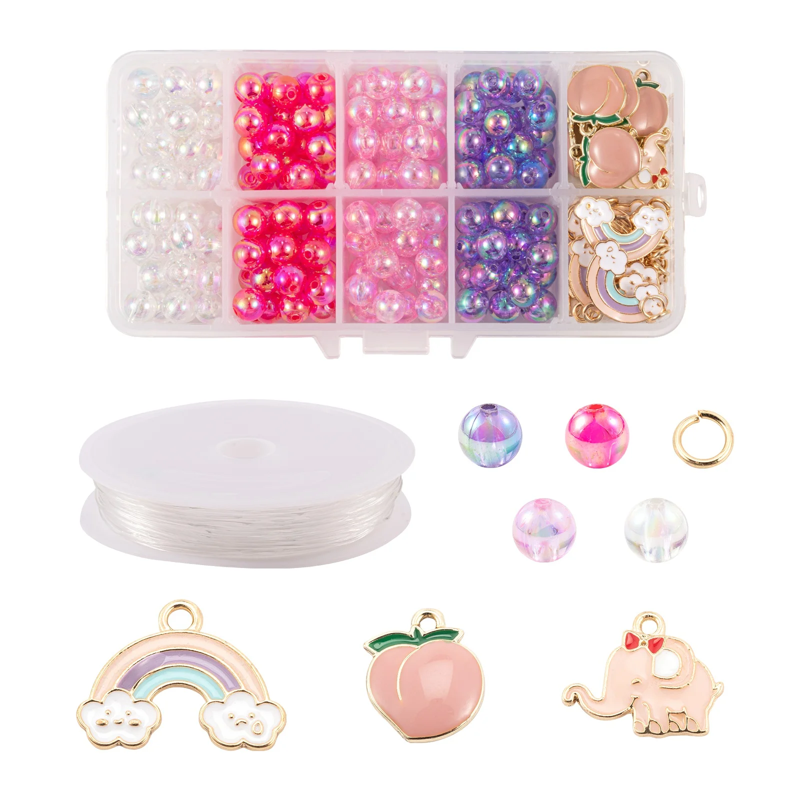 

DIY Christmas Theme Bracelet Making Kits with Acrylic Beads Peach Enamel Pendants Jump Rings Elastic Crystal Thread