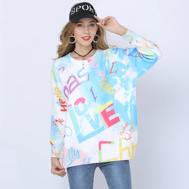 Autumn Winter Women Thick Knitted Sweater Oversized Pullovers Jumper Letter Print Christmas Warm Tops Pull Femme | Женская одежда