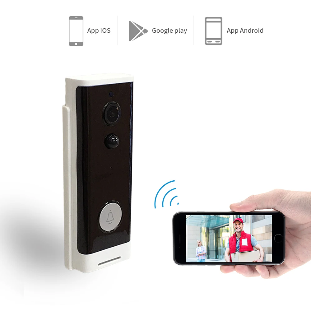 WiFi Smart Video Doorbell, Wireless Intercom Doorbell, Security Home Camera Real-Time Video and Two-Way Talk, Night Vision