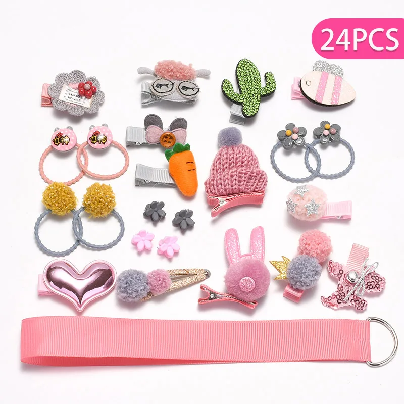 style11 24pcs 18/24 предмет; нижнее белье из хлопка для детей; резинка для волос, комплект стильная футболка с изображением персонажей видеоигр женские аксессуары для волос для девочек головной Канат с изображениями цветов и животных, повязка на голову эластичная повязка на голову кольцо - Цвет: style11 24pcs