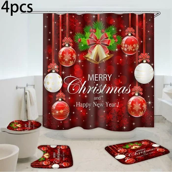 

Waterproof Christmas Theme Shower Curtains Non-slip Carpet Toilet Bathroom Cover