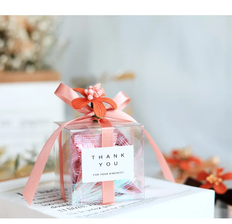 DIY 6x6x6cm 10pcs flower five colors all stars wedding transparent box candy box creative hand-made packaging European candy box