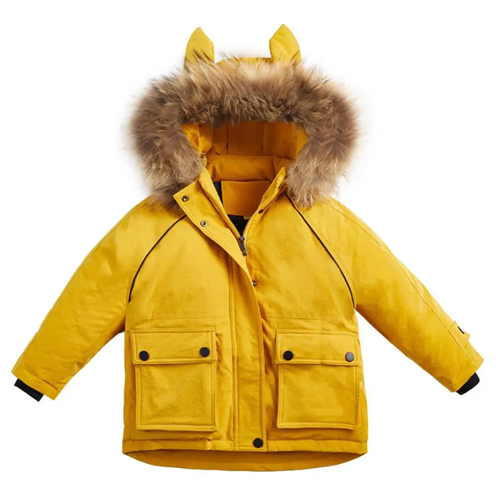

Children Duck Down Jackets Girls Boys Coats Hooded Fur Collar Thick Winter Outerwear Kids Clothes Ear Snowsuits For Girls