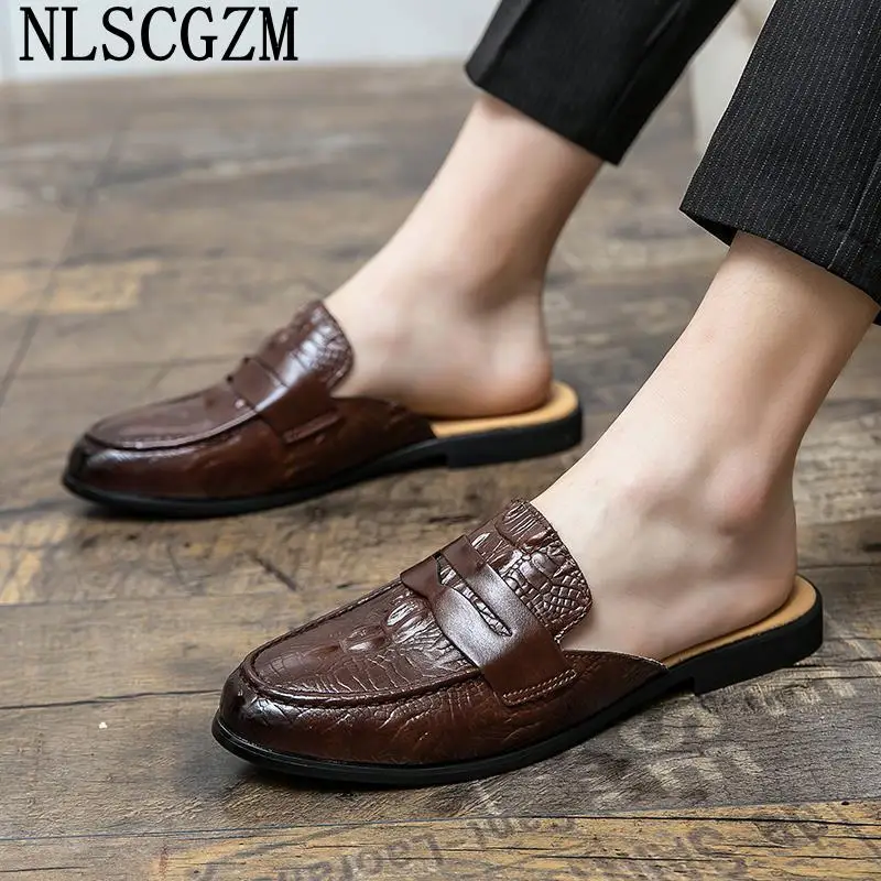 Brown Mules Men Slippers Leather 