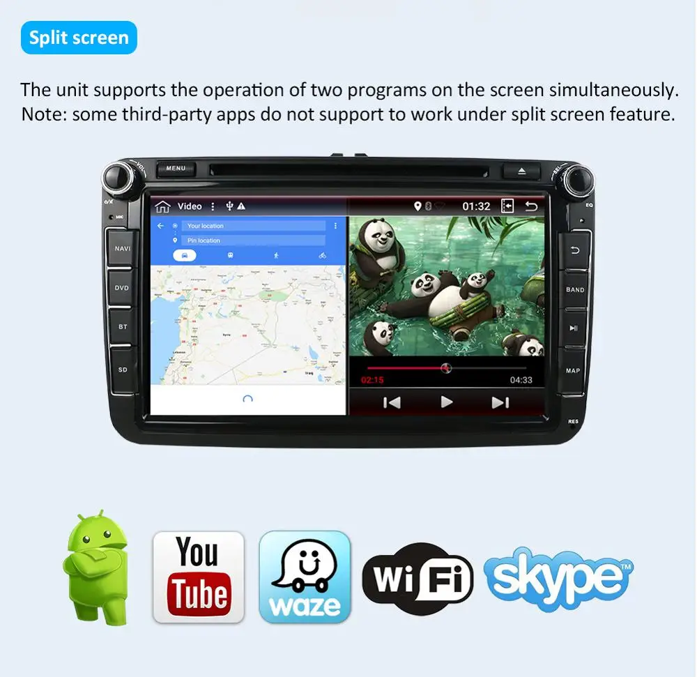 Excellent 2DIN Android 9.0 Car DVD for Volkswagen GOLF MK5 MK6 PASSAT B6 POLO SKODA Fabia GPS Navigation Radio USB/SD PC Canbus map 4