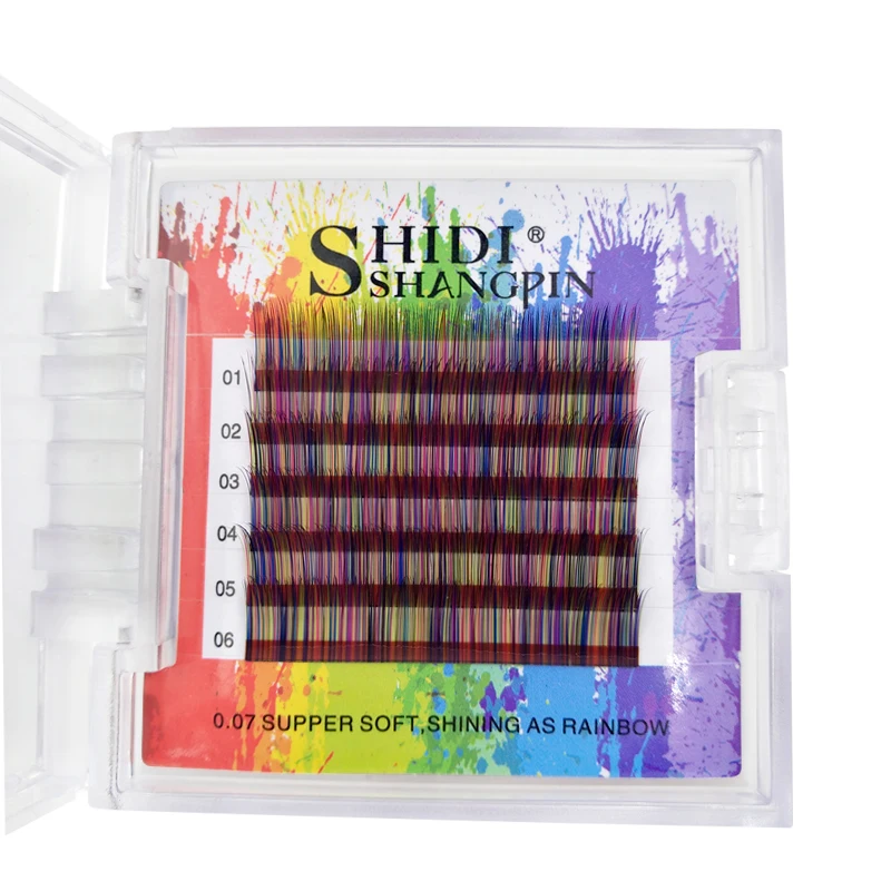 

New 6 Rows C curl 0.07mm rainbow colored eyelash extension 3d mix 10-12mm mink eyelash extension colorful cilia fake eyelashes