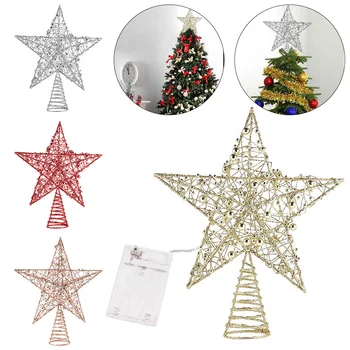 

LED Christmas Tree Top Star Exquisite Iron Art Ornament Five-Pointed Star Top Merry Christmas Topper Party Home Festival Decor