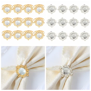 

12 Pcs Acrylic Diamond Design Napkin Ring Dinner Decoration for Wedding Receptions Gifts Gold Silver Christmas Table Decorations