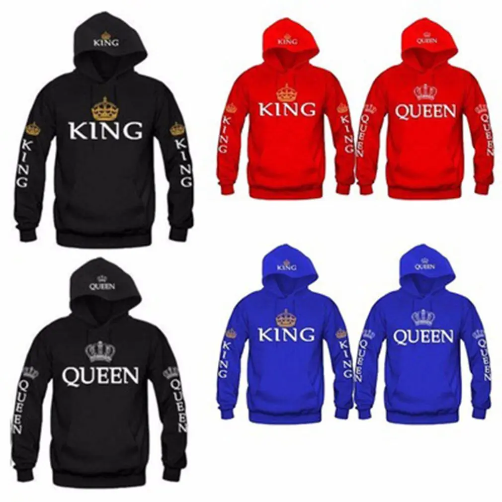 King queen толстовки с принтом модные толстовки с капюшоном с воротником из полиэфирного волокна свитер с длинными рукавами для влюбленных
