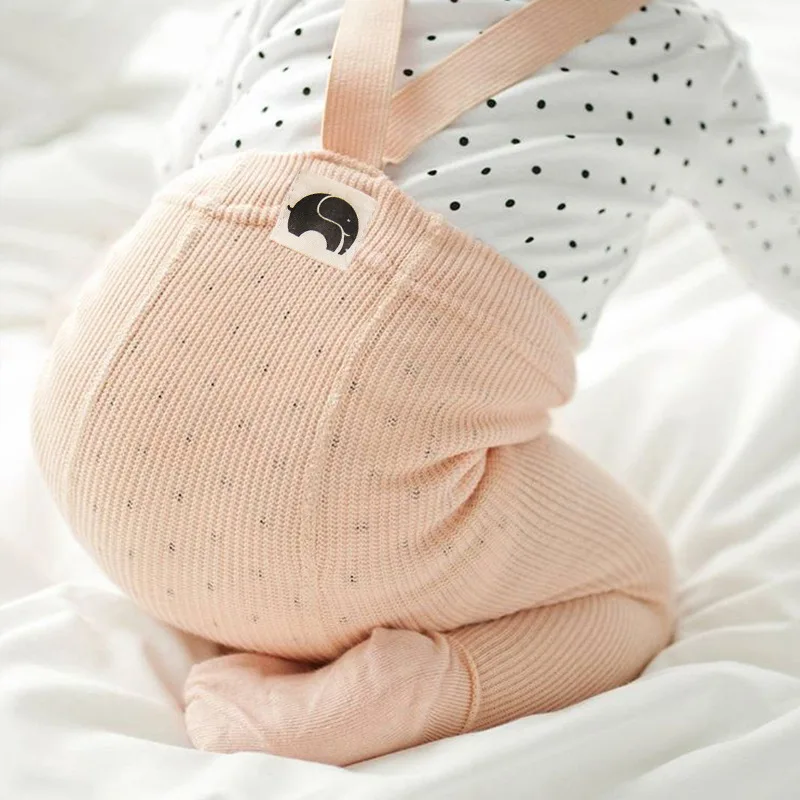 

Korean-style Spring And Autumn Suspender Strap Patyhose Pure Cotton Infant High-waisted Care Navel Children's Jeans Baby Legging