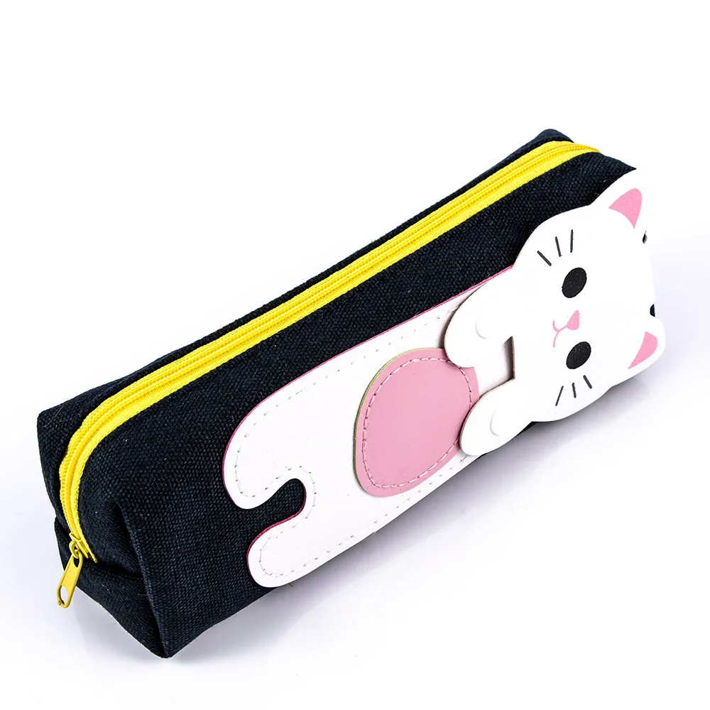 Women Cute Cat Pencil Pen Case Cosmetic Bag Purse Zipper Pouch Kawaii Stationery Toiletry Bag Travel Organizer Make Up Bag
