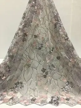 

Latest African Lace Fabric 2019 High Quality African French Net Laces With 3 d flowers Sequins Embroidery Tulle Lace For Dress