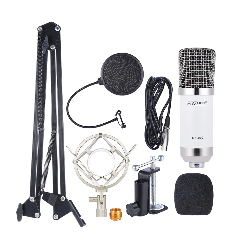 

Professional Broadcasting Studio Recording Condenser Microphone Mic Kit with Shock Mount Adjustable Suspension Scissor Arm Stand