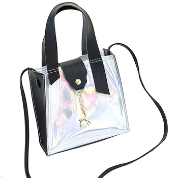

Pu Tote Bag Small Purses And Handbags Rainbow Mini Transparent Shoulder Messenger Crossbody Bags For Women Black