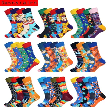 

Downstairs 4Pairs/Lot Men Socks Gifts for Men 10 Selects Breathable Hip Hop Designer Thermal White Socks Socken